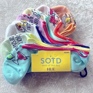 Brand New HUE 7-Pack Sock of the Day Colorful Cocktail Drink Liner Socks No Show